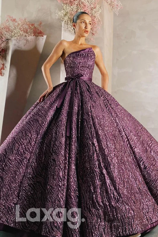 19751 - Unique Strapless Sequins Long Prom Ball gown with Pockets Sleeveless Sequin Dress