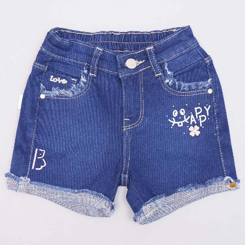 Navy Blue Denim Shorts for Girls Raw Hem Denim