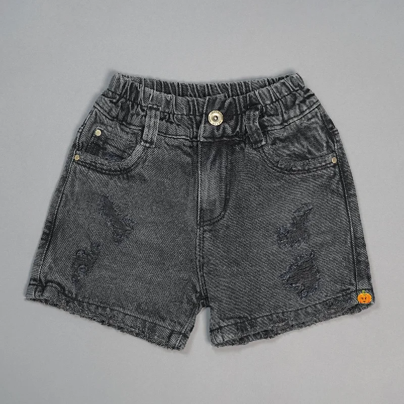 Denim Shorts for Girls with Damage Patterns Mini Denim Skirt