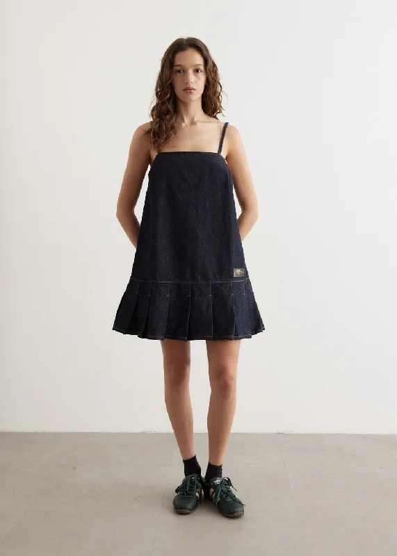 Rinse Denim Strap Mini Dress High Rise Denim Skirt