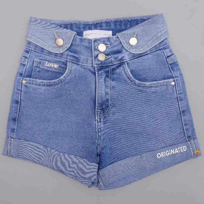 Light & Dark Blue Denim Girls Shorts Flowy Denim Skirt