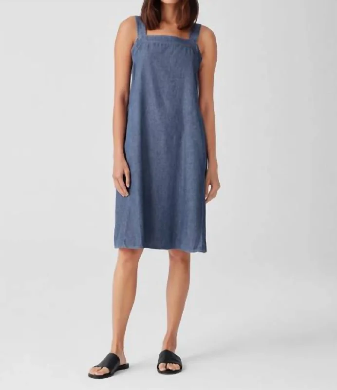 Airy Organic Cotton Twill Square Neck Dress In Denim Denim Skirt Fashion