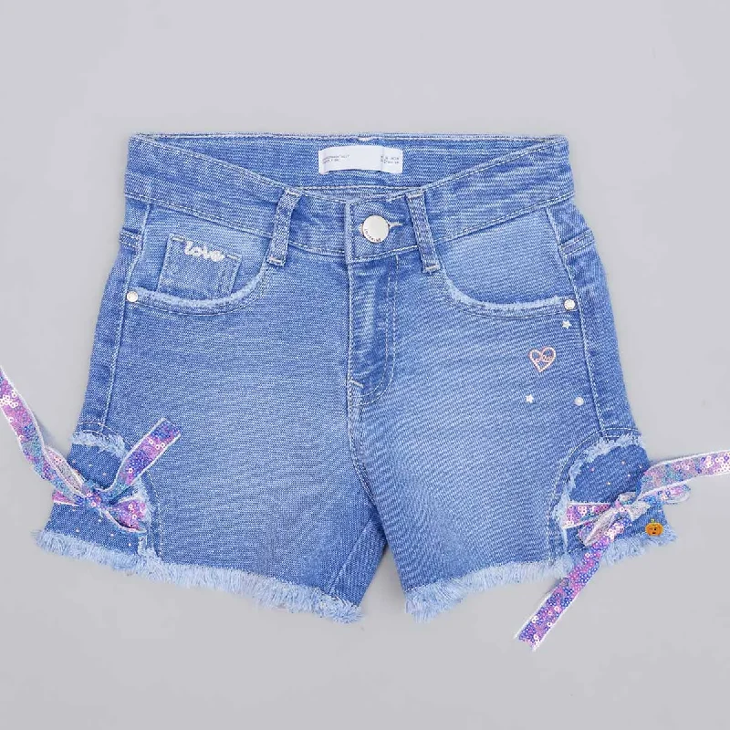 Light & Dark Blue Denim Shorts for Girls Mid-rise Denim Skirt