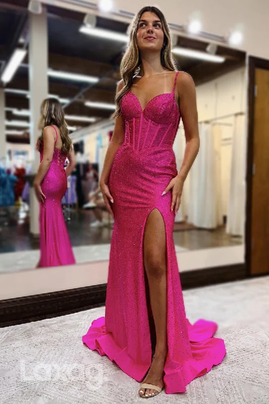 22318 - Spaghetti Straps Backless Fully Sequins High Slit Mermaid Prom Dress with Train Sequin Dress Chic