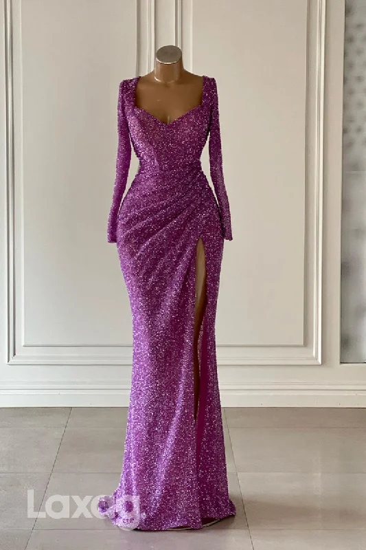 21994 - Sexy V neck Fully Sequins Long Sleeves Mermaid Formal Prom Dress Sequin Dress Party