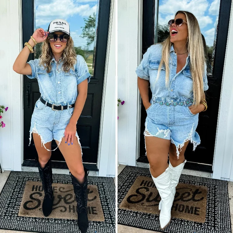 PREORDER: Randi Denim Romper Casual Mini Denim