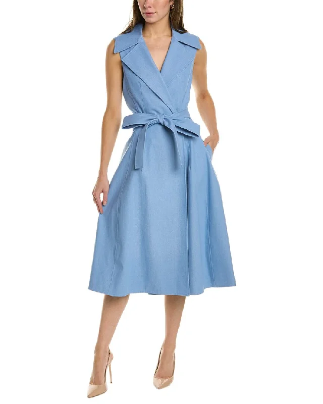 Oscar de la Renta Denim Silk-Lined Wrap Dress Chic Denim Skirt