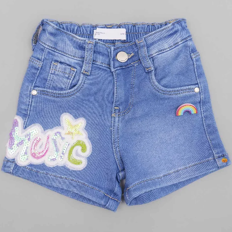 Blue Denim Girls Shorts Denim Skirt Set