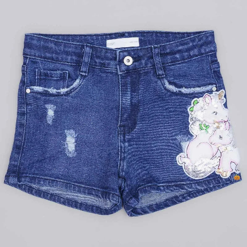 Blue Unicorn Pattern Denim Girls Shorts Denim Skirt Dress