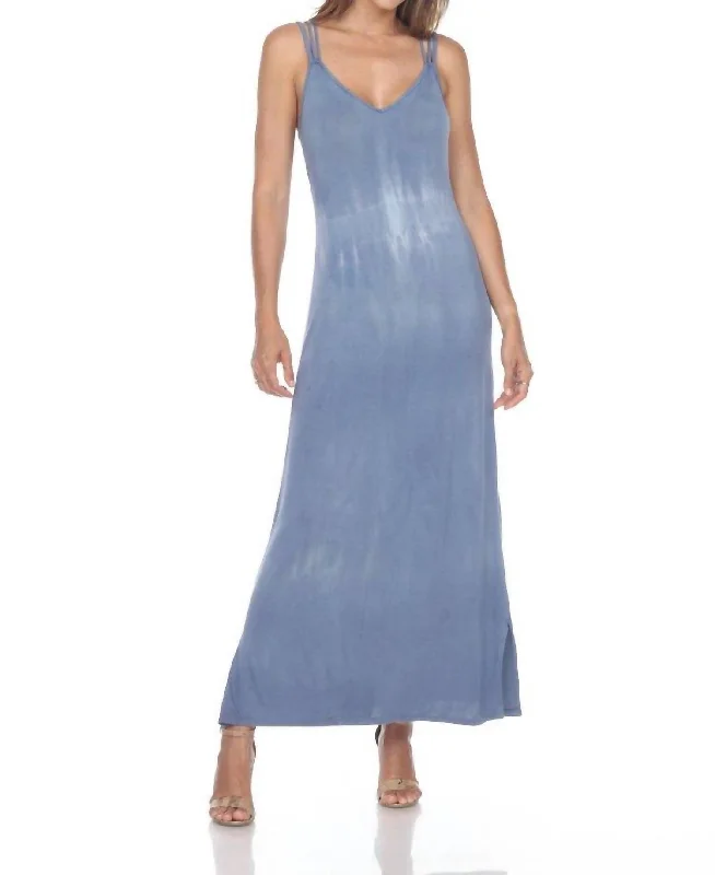 Trixie Triple Strap Maxi Dress In Denim Tie Dye Vintage Denim Skirt