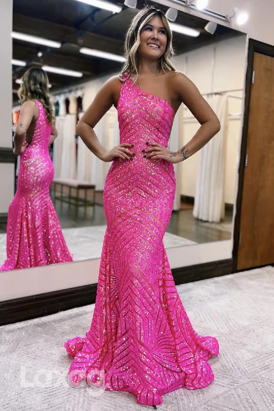 21928 - Unique One Shoulder Fully Sequins Mermaid Long Prom Formal Dress Sequin Shift Gown