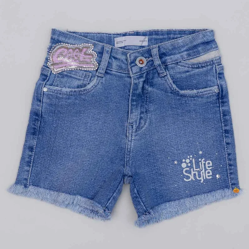 Denim Blue Shorts for Girls Patchwork Denim Skirt