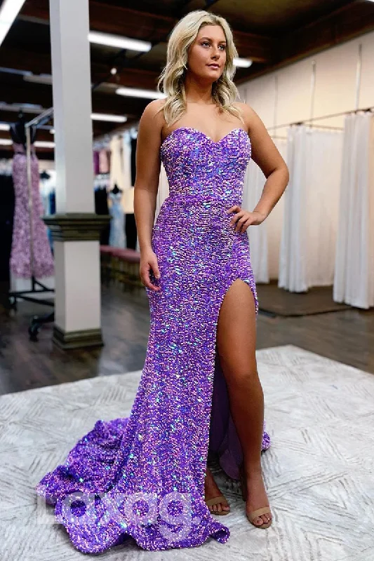 20717 - Sweetheart Sequins High Split Long Glitter Prom Dress Sequin Fit Dress