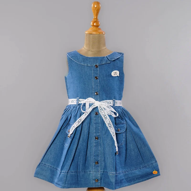 Blue Denim Frock for Girls Ripped Hem Denim