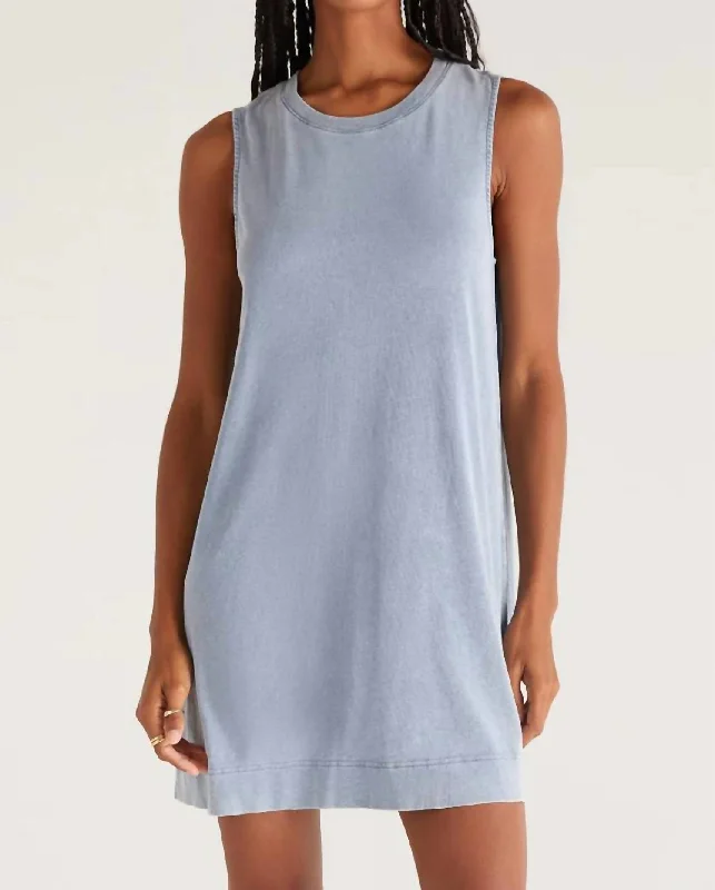 Sloane Jersey Dress In Washed Denim Casual Mini Denim