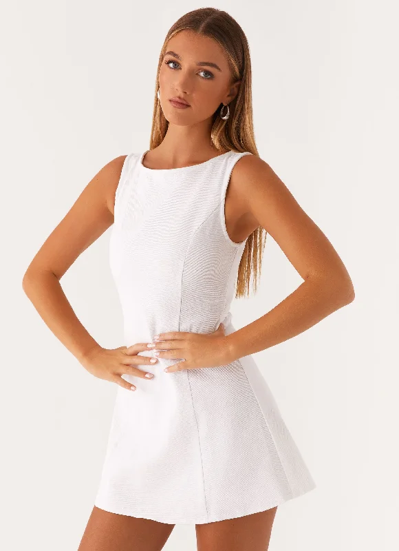 Rochelle Denim Mini Dress - White Flared A-line Denim