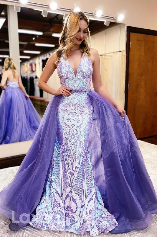 21949 - Sexy V neck Fully Sequins Appliques Detachable Skirt Mermaid Formal Prom Dress Off-shoulder Sequin