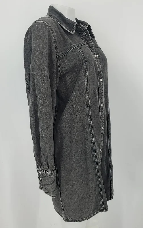 GANNI Charcoal Denim Collar Longsleeve Size 42 Dress Front Button Denim