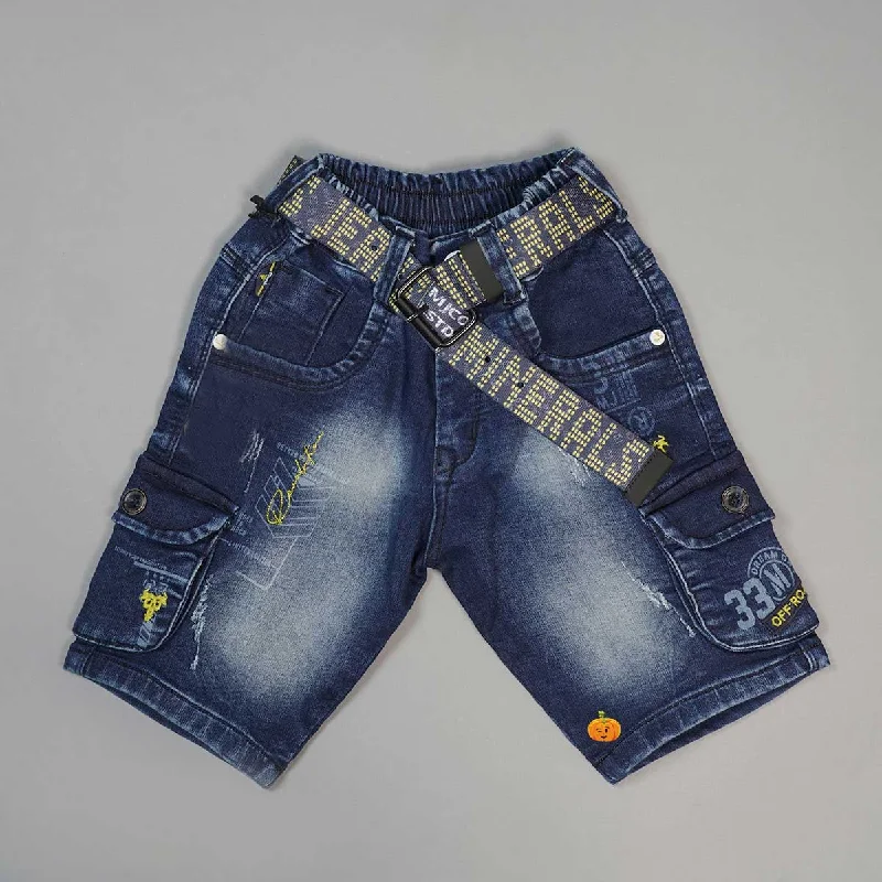 Blue Denim Shaded Shorts for Boys Loose Fit Denim Skirt