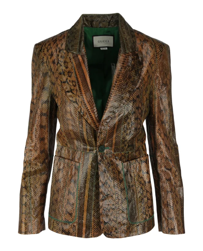 Single-Breasted Python Leather Blazer Oversized Women’s Blazer