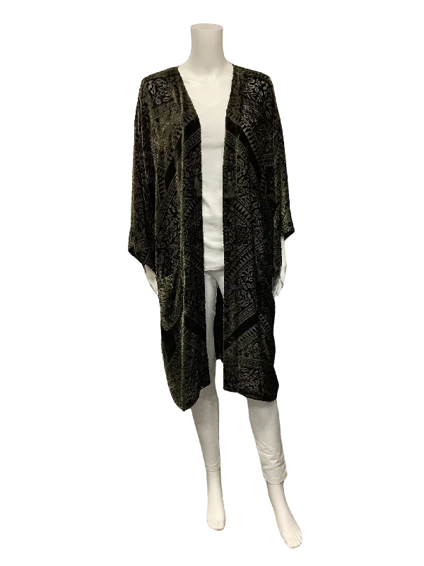 Johnny Was Women's Cardigan Green Velvet Kimono Sleeves Size: XL