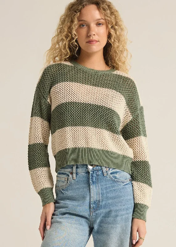 Broadbeach Stripe Sweater - Palm Green Pullover Knit Top