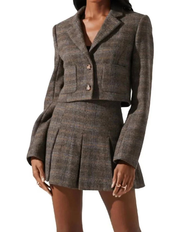 Siarah Jacket In Brown Blue Multi Elegant Tweed Blazer