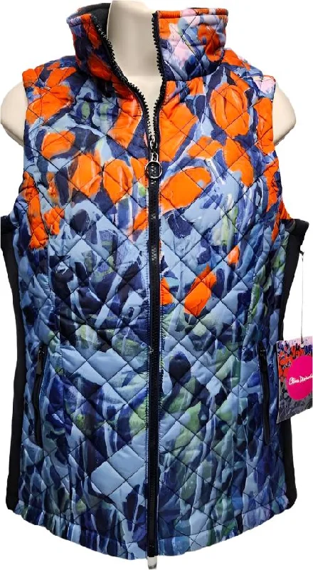 Vest Quilted Zipper Front Blue/Orange Women's 91716