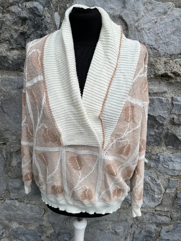 80s Beige leaves jumper uk 12-14 Comfy Wool Pullover