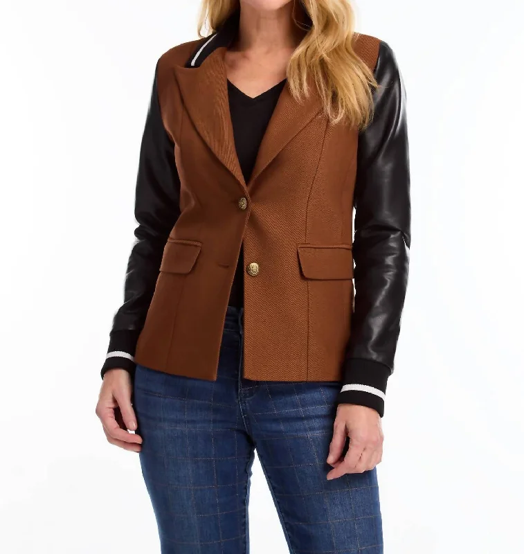 Mixed Media Blazer In Espresso Trendy Women’s Blazers