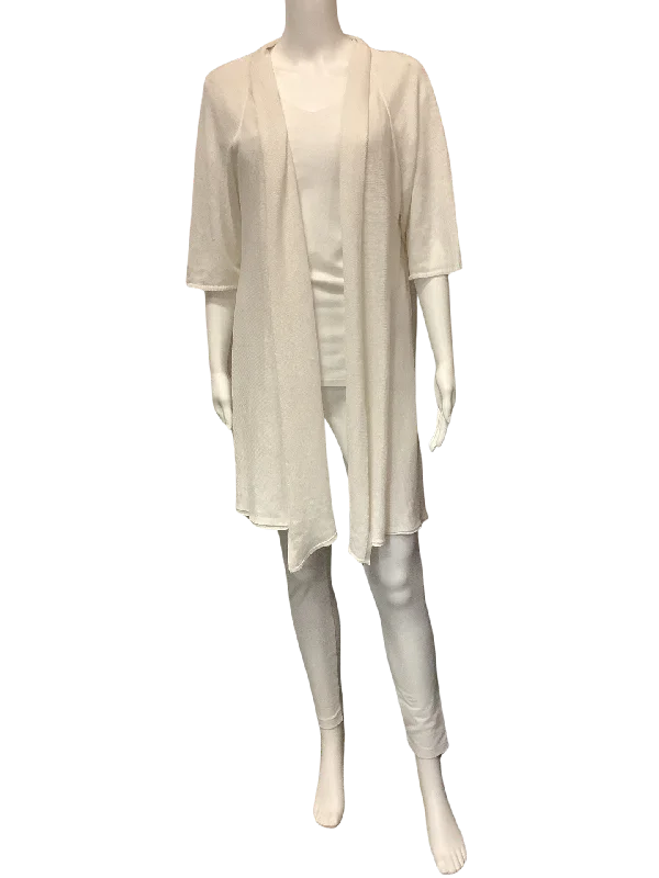 Eileen Fisher Women's Cardigan Ivory Knitted Short Sleeve Open Size: XL