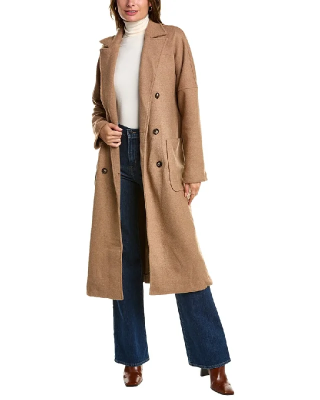 Line & Dot Theodore Double-Breasted Wool-Blend Coat Blazer with Belt