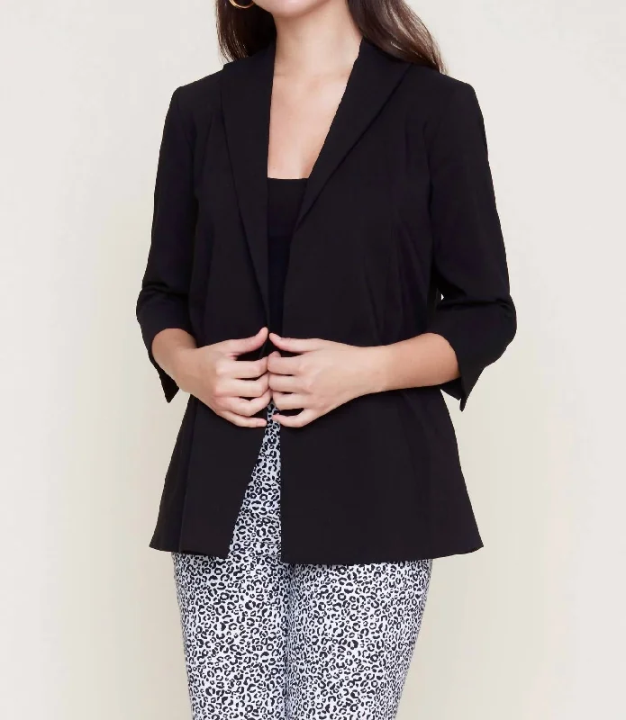 Swing 3/4 Sleeve Blazer In Black Fitted Blazer Look