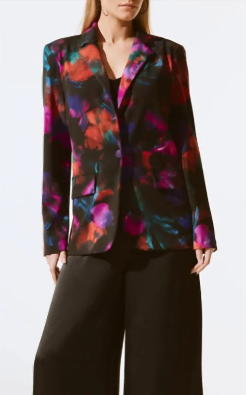 Floral Print Straight Blazer In Floral/multi Chic Double-breasted Blazer