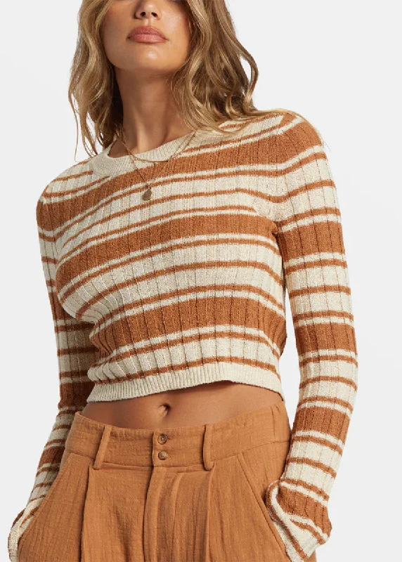 Clare Crewneck Sweater - Sandalwood Fitted Pullover Sweater