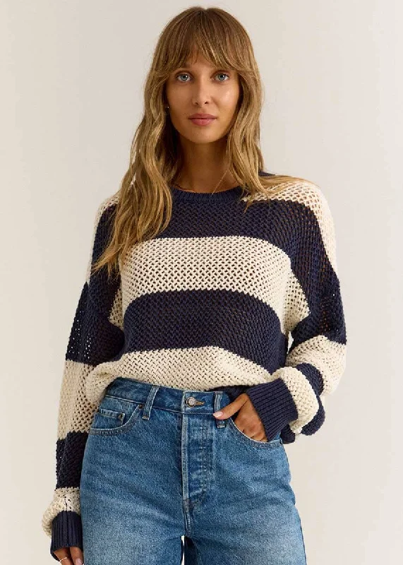 Broadbeach Stripe Sweater - Captain Navy Pullover with Ribbed Detail