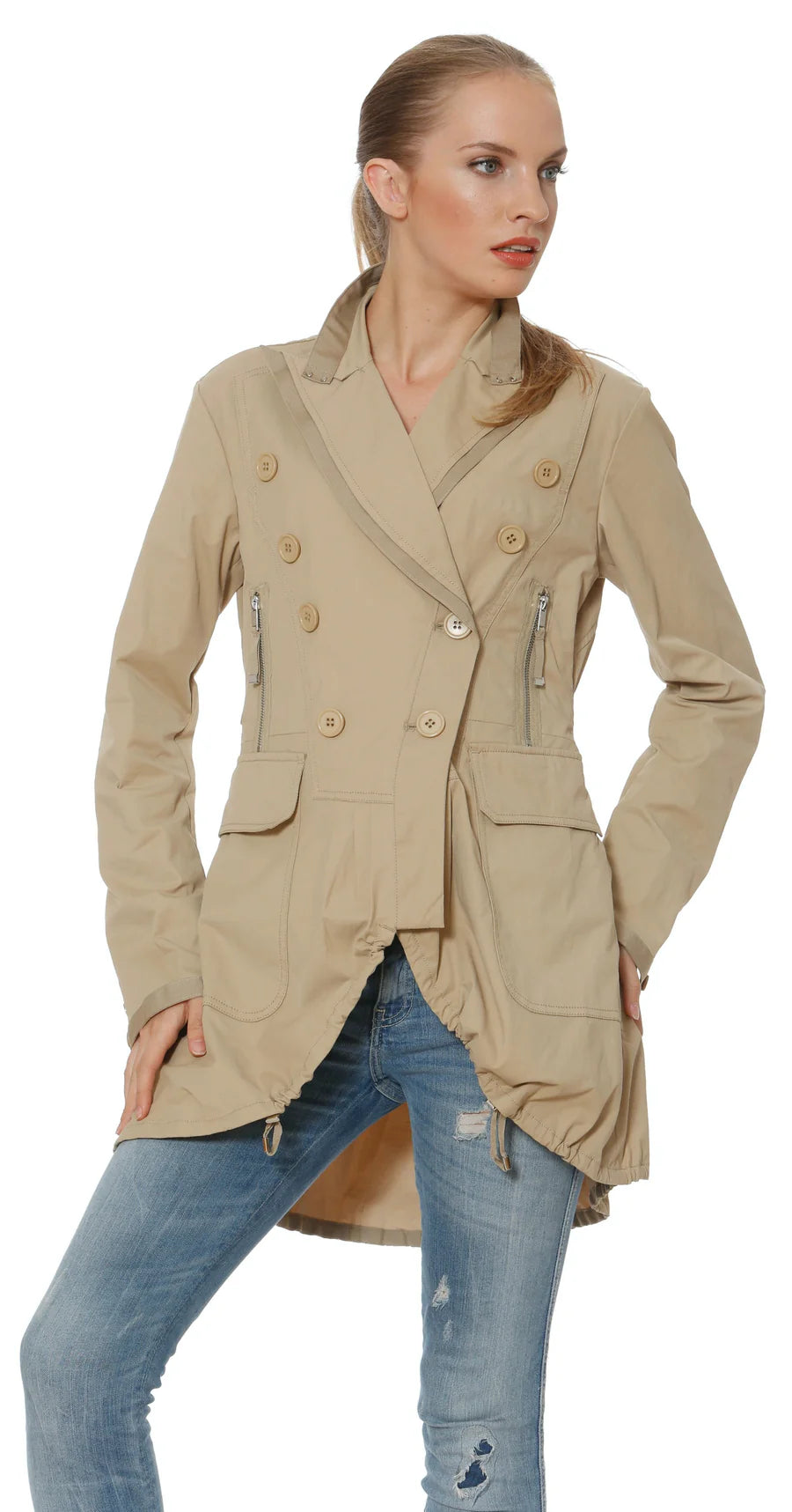 Rain Jacket Double Breast3/4 Length With Belt Khaki Amber Women's