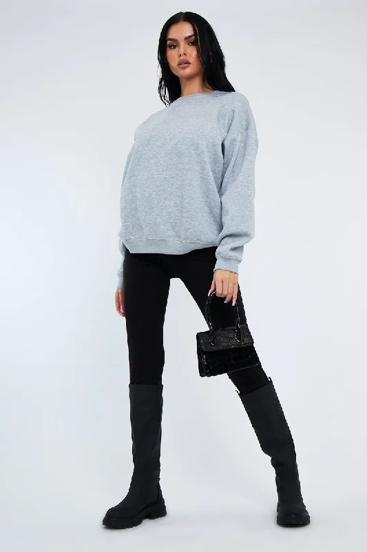 Grey Oversized Sweatshirt - Tesse Pullover Sweater with Design