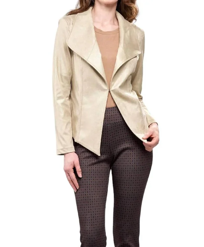 Metallic Vegan Leather Jacket In Light Liquid Gold Buttoned Women’s Blazer