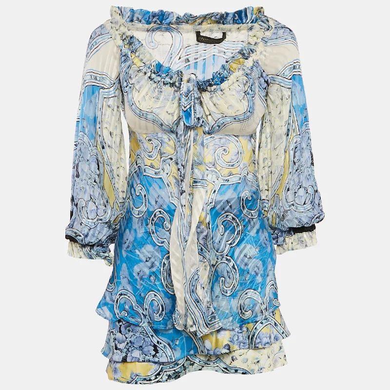 Roberto Cavalli Multicolor Printed Tie-Up Top And Skirt Set S Stylish Blazer Jacket