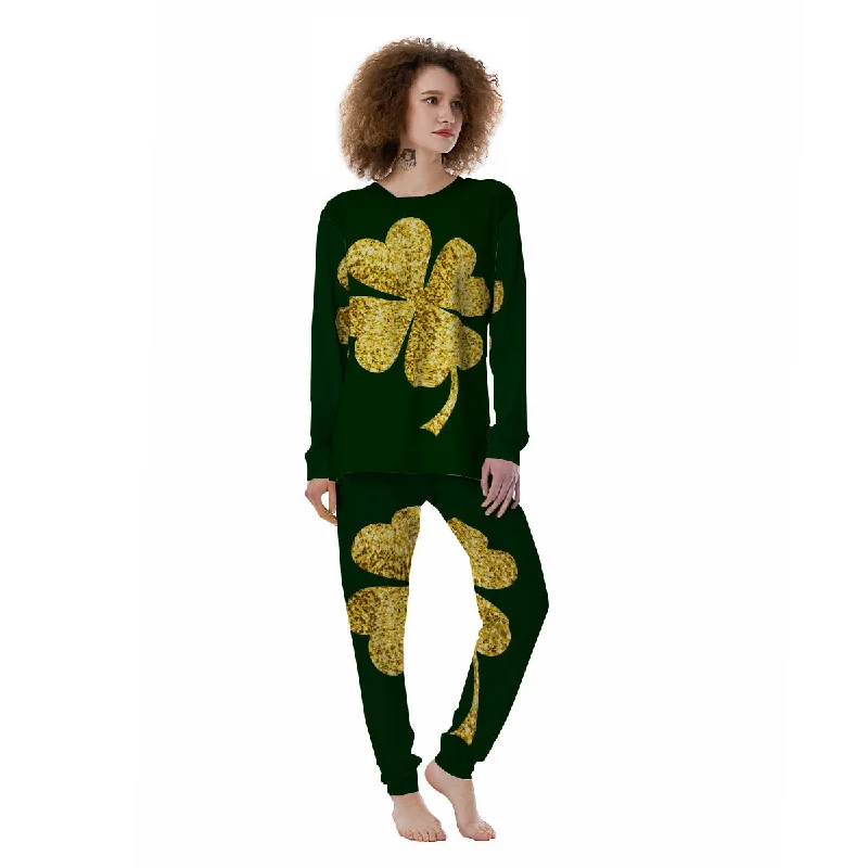 St. Patrick's Day Gold Clover Print Women's Pajamas Postpartum pajama sets