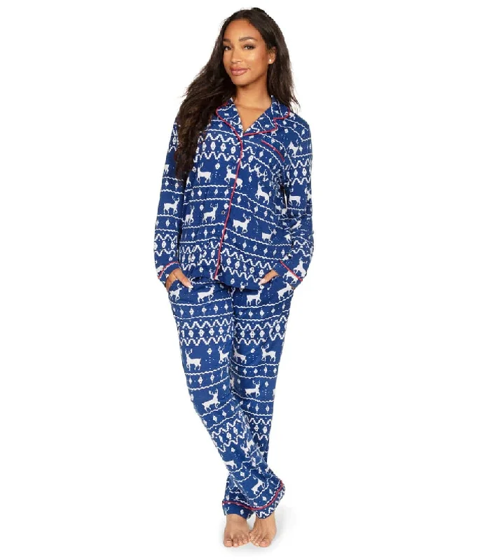 Women's Blue Reindeer Pajama Set Satin pajama sets