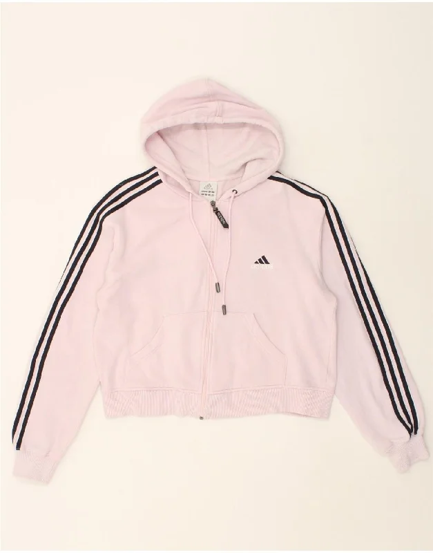 ADIDAS Womens Crop Zip Hoodie Sweater UK 18 XL Pink Cotton V-neck sweaters