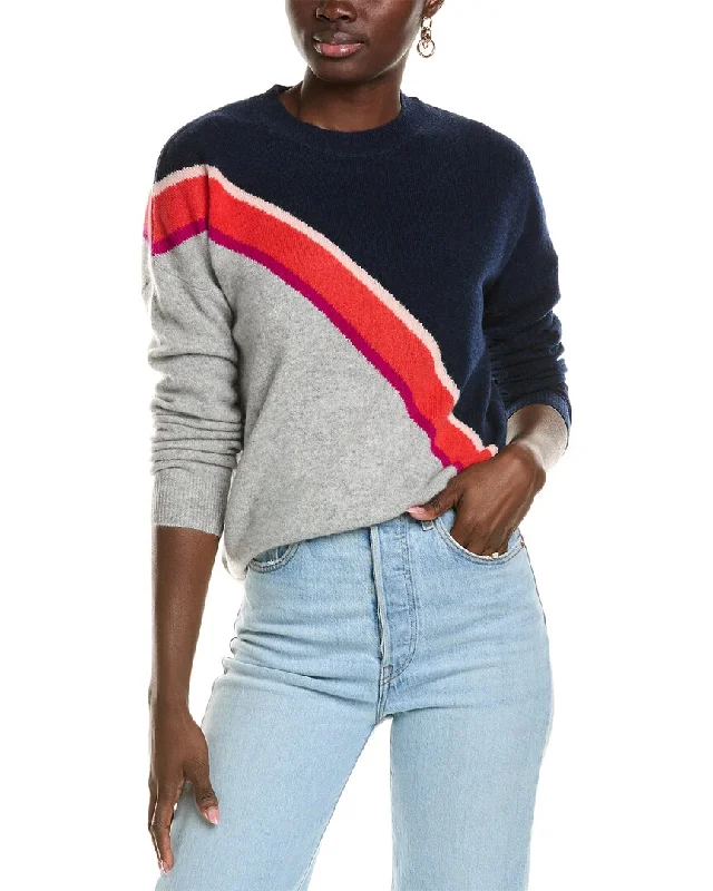 27 Miles Malibu Womens  Diagonal Stripe Crewneck Cashmere Pullover, Xs, Blue Oversized sweaters