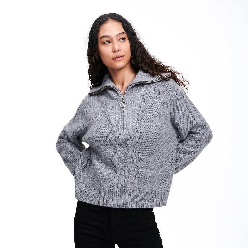 Wool Cashmere Cable Knit Quarter Zip Sweater Silk-blend sweaters