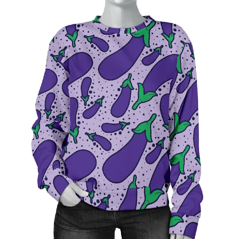 Eggplant Cute Print Pattern Women's Sweatshirt Lightweight sweaters for spring