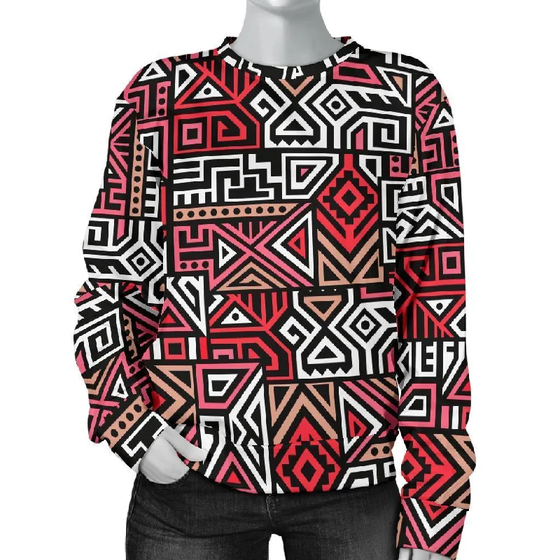 Ethnic Red Print Pattern Women's Sweatshirt Best sweaters for fall