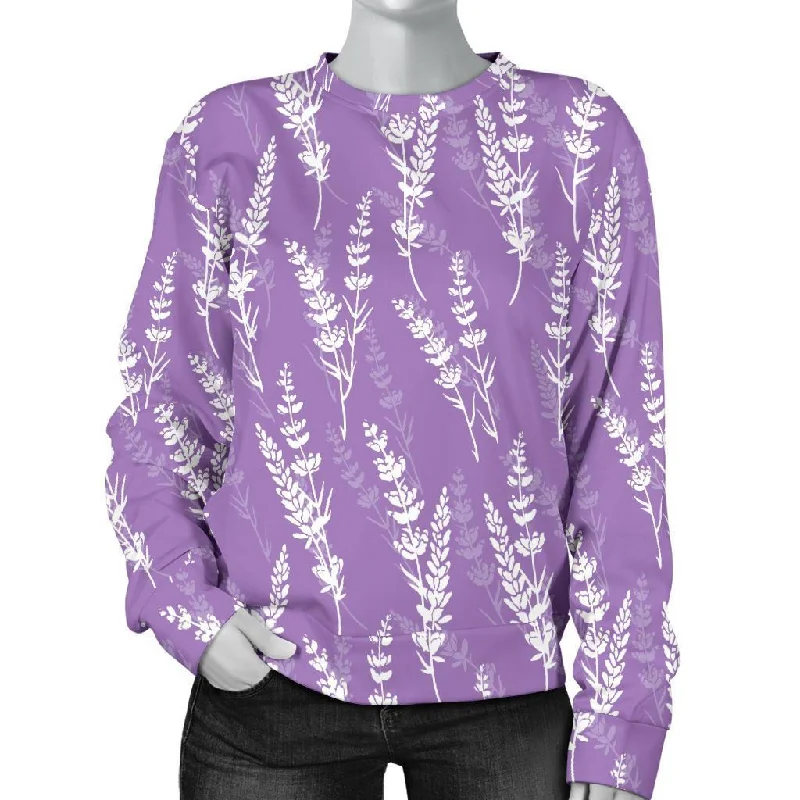 Floral Lavender Print Pattern Women's Sweatshirt Zip-up sweaters