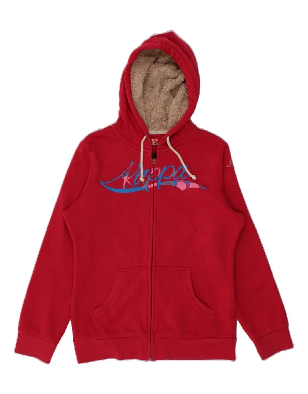 KAPPA Womens Graphic Zip Hoodie Sweater UK 16 Large Red Polyester Best sweaters for formal occasions