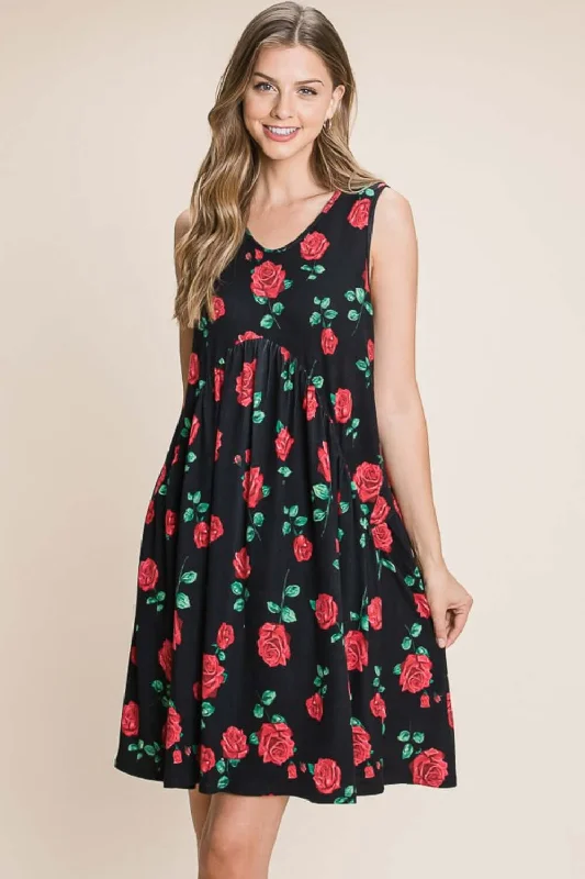 Floral Ruched Tank Dress Boho mini dresses